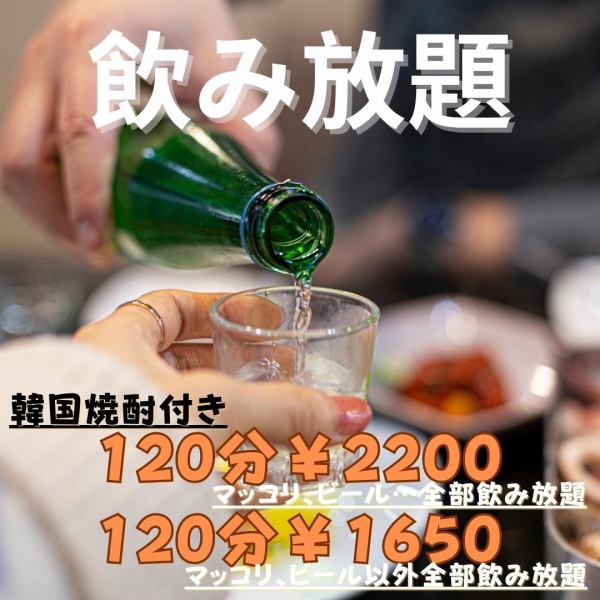 【韓国酒場の飲み放題】ビール、マッコリ、韓国焼酎ぜ～んぶ飲み放題◎