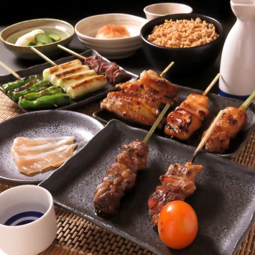 [Omakase 6,500 yen course] 14 dishes in total - 10 skewers, pickled vegetables, chopstick rest, chicken soup, rice bowl