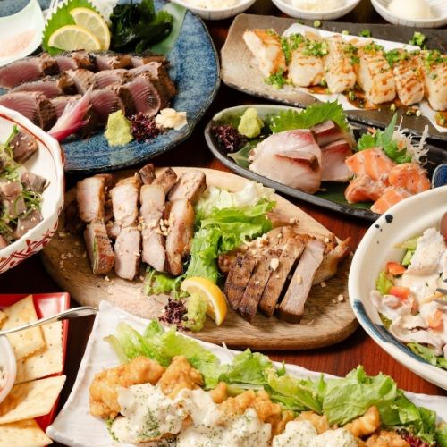 【贅沢】贅沢海鮮・豚の藁焼き食べ比べ等◆全8品/生ビール付毎日3時間飲み放題◇5000円/送別会に