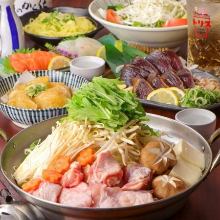 3月まで【鶏もも白湯鍋コース】鰹&サーモン等全7品/生ビール付毎日3h飲み放題◇5000→4500円