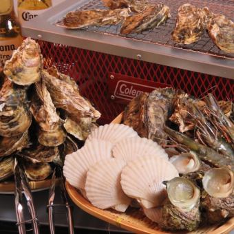 Seafood beach barbecue! [Seafood & oysters & oden 60-minute all-you-can-eat course] 3,300 yen per person (+550 yen on weekends and days before holidays)