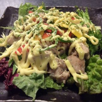 Boiled chicken with mustard mayonnaise