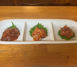 チャンジャ3種食べ比べ(タラ・つぶ貝・ほたての貝ひも)