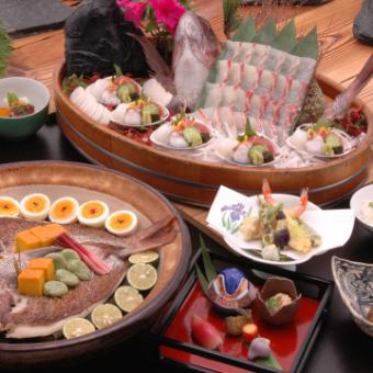 ≪鯛姿造り入り会席≫明石名物「鯛」を姿造りと宝楽焼で♪（ご昼食）