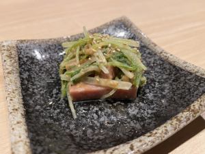 スパムと水菜のピーナッツバター和え