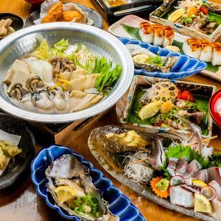 [All-you-can-drink included] Hiroshima's carefully selected local horse mackerel, steamed oysters with shells, oyster hotpot, and other 9 dishes for 7,000 yen Hiroshima Enjoyment Course