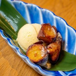 Sticky roasted sweet potato "Beni Haruka" and vanilla ice cream