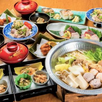 【9月限定套餐】美味汤底鱼丸火锅8道菜品+海鳗寿司无限畅饮的特别限定套餐6,000日元