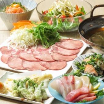 "3 hours on weekdays from Sunday to Thursday, 2 hours before Friday, Saturday and holidays, all-you-can-drink with draft beer" Luxurious beef tongue shabu-shabu course