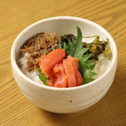 Mentaiko, Takana, and Small sardine rice