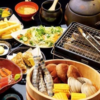 [Hamayaki≪Same day≫ course] 4 types of sashimi, Hamayaki, fried food, and 12 kamameshi dishes + 3 hours [all you can drink] ⇒ 4000 yen
