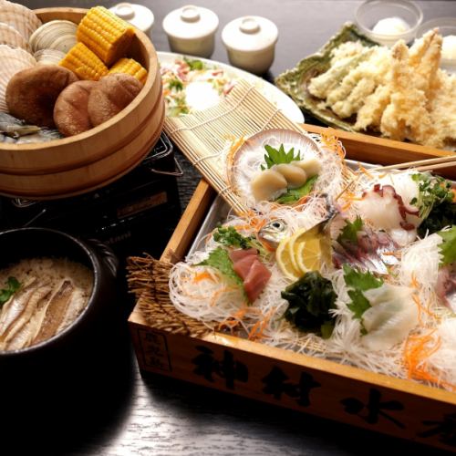 [From 3,000 yen] Direct delivery from the market! A course where you can enjoy specialties such as fresh sashimi, hamayaki, special tempura, and kamameshi