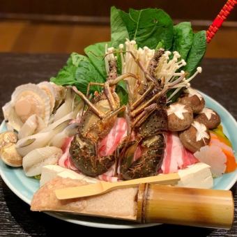 [Fisherman's hot pot course] Luxurious fisherman's hot pot including spiny lobster and scallops & 5 sashimi dishes with horse mackerel sashimi + 3 hours [all-you-can-drink] ⇒ 6,600 yen