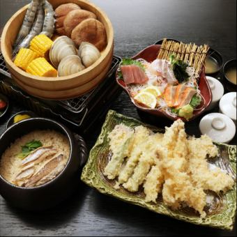 [Hamayaki <Take> Banquet Course] 4 types of sashimi, tempura, hamayaki, and kamameshi (rice cooked in a pot) - 12 dishes in total + 3 hours [all-you-can-drink] ⇒ 4,000 yen