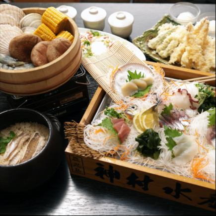 [Hamayaki <Matsu> Special Banquet Course] Fatty tuna box! Horse mackerel sashimi platter with whole fish & charcoal-grilled local chicken & Hamayaki 13 dishes + 3 hours [All-you-can-drink]