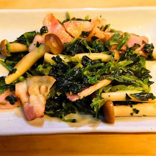 もやし炒め/ほうれん草とベーコンのバター醤油　各