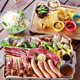 [All-you-can-drink included☆Terrace only] The most popular course with 3 kinds of beef, chicken, pork, shrimp, etc. 6600 yen ⇒ 6000 yen *Not available inside the restaurant