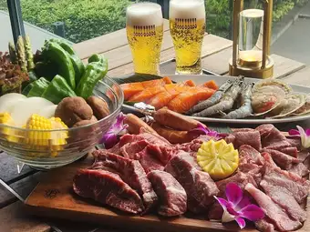 【テラス限定】ラグジュアリーBBQ☆￥9,500プラン☆120分飲み放題付☆※店内利用不可。