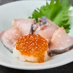 Fresh fish topped with salt koji and salmon roe