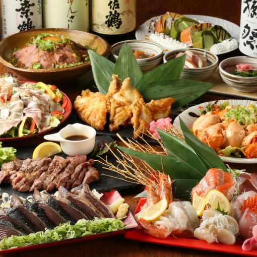 黑毛和牛沙朗、馬生魚片、小河豚、鰹魚等共9道菜品 ■8,000日元，含3小時高級無限暢飲