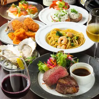 季節の前菜と厚切りステーキを愉しむ【大麦牛ステーキコースコース】全8品120分飲み放付 5500円
