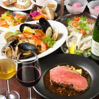 魚介の贅沢と厚切りローストビーフ 【下北牛ローストビーフコース】全8品120分飲み放付 7000円