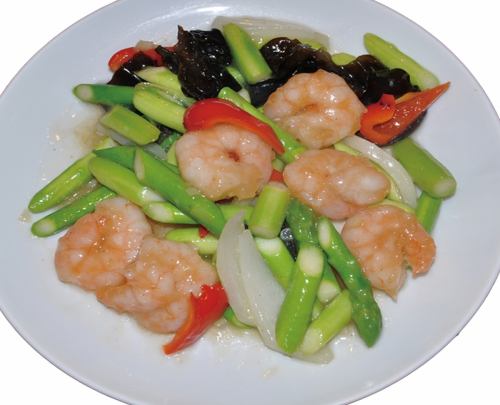 エビとアスパラ炒め