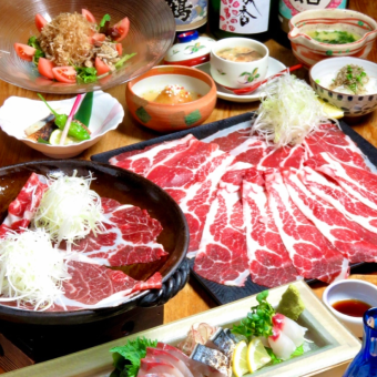★Weekday only★ [Horse meat grilled shabu-shabu/Asobi pork tempura wrapped in asparagus] 8 dishes + 110 minutes [all-you-can-drink] ⇒ 4000 yen