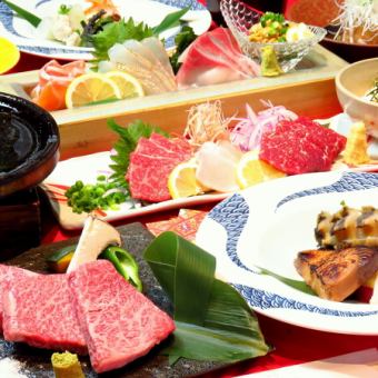Kaiseki course provided [including lava-grilled carefully selected Akagyu beef, abalone, horse sashimi, and all-you-can-drink carefully selected sake] 11 dishes + 110 minutes [all-you-can-drink] ⇒ 6,000 yen