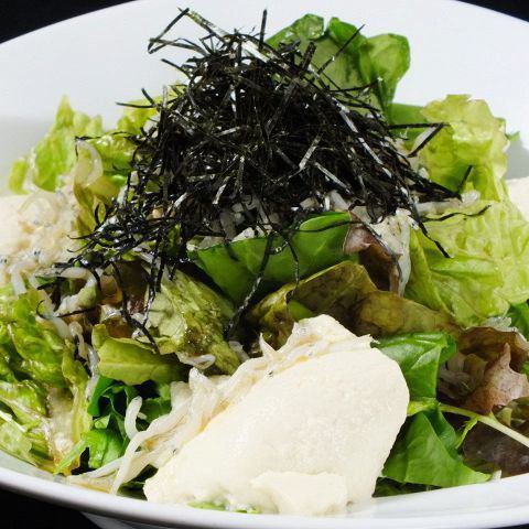Yose tofu and shirasu salad with miso dressing