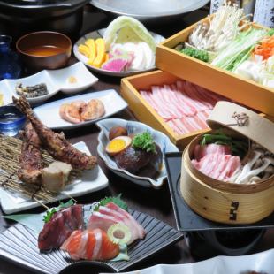 【東雲套餐】越後麻糬豬肉配上霍巴味噌和11種時令蔬菜烤製！9種清酒無限暢飲 120分鐘 6,000日元