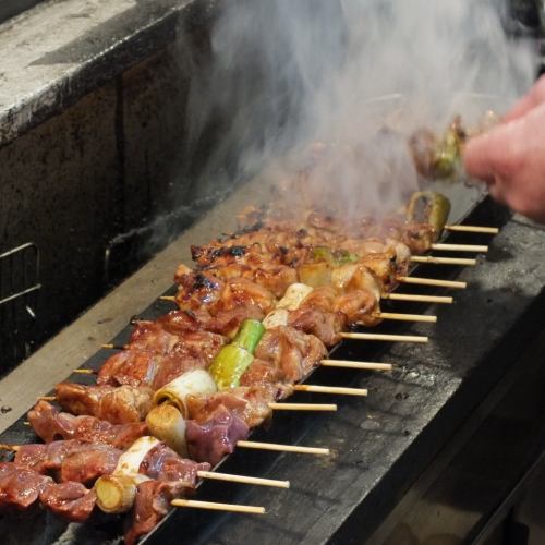 Authentic yakitori baked over charcoal fires