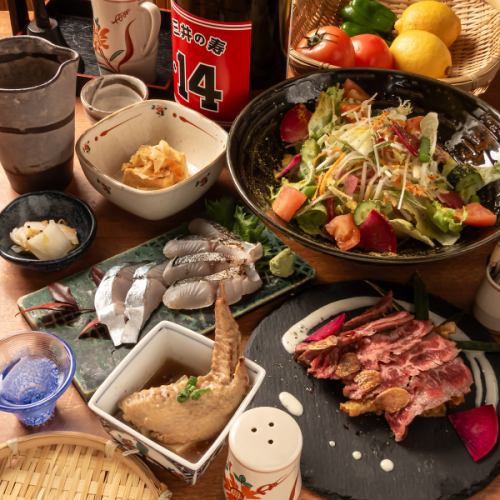Beef skirt steak, fresh fish sashimi, horse sashimi, 9-course meal only 3000 yen → 2700 yen