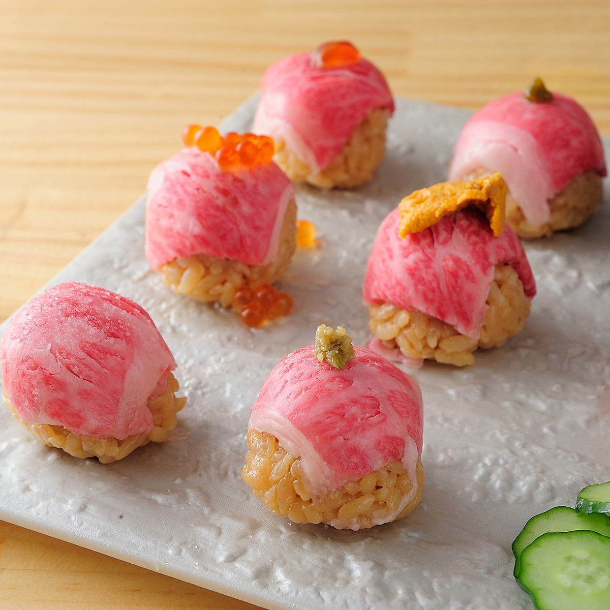 "Muni Original Meat Ball Sushi" made with A5-ranked Japanese black beef