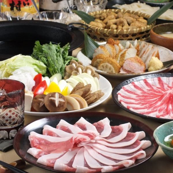 Enjoy black pork sukiyaki [Sukiyaki course with horse mackerel] New menu with mackerel! All 5 dishes including popular menu items!