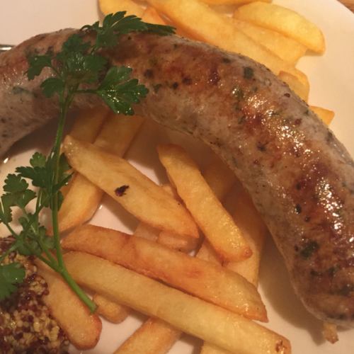 [Our prized handmade sausage] Goes great with red/white wine and Belgian beer!