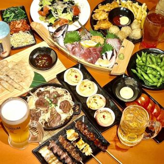 【含无限畅饮】船形拼盘及成吉思汗等10道菜品的豪华宴会套餐！5,500日元（含税）