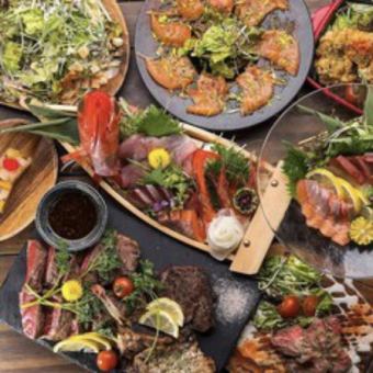 地鶏と鮮魚と和牛の『贅沢おもてなしコース』☆全9品☆3時間飲み放題『6000円⇒5000円』