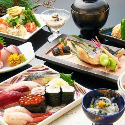 <August to October> [2 hours all-you-can-drink included] 4,500 yen course with 8 dishes including sashimi, skewers, and seafood "jo" chirashi