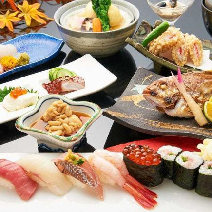 <August to October> [2 hours all-you-can-drink included] 5,000 yen course with 8 dishes including 3 types of sashimi, grilled fish, and sushi rolls