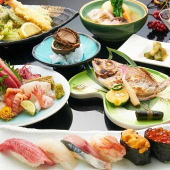 <August to October> [2 hours all-you-can-drink included] Delicious premium sushi! 5 types of sashimi, 2 types of tempura, premium sushi, and 8 other dishes for 6,000 yen