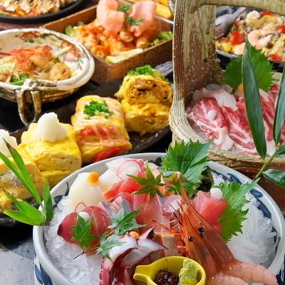 Pick-up available◇120 minutes all-you-can-drink included◇Selectable meat sashimi included! "Fresh fish sashimi platter & Hakata skewers course" 12 dishes 6300 yen → 5800 yen