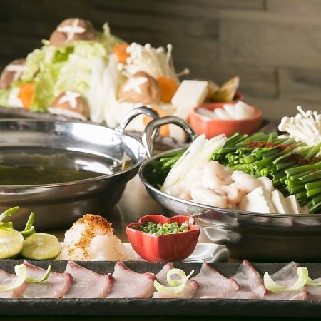Pick-up and drop-off available◇120 minutes all-you-can-drink included◇Includes sea urchin and wagyu beef rolls『Yellowtail shabu-shabu hotpot & Hakata skewers course』10 dishes total 7900 yen → 6900 yen