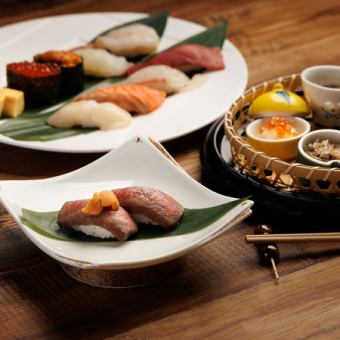 【贅を尽くした逸品】20,000円10品　鰻やタラバガニ、黒毛和牛の炭火焼きや特選握り寿司五貫盛り