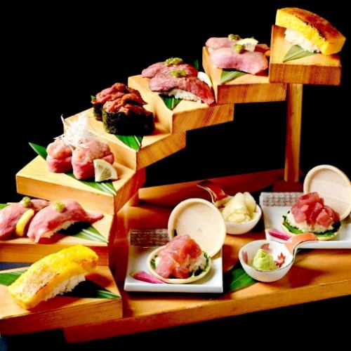 ●和牛肉寿司の階段盛り