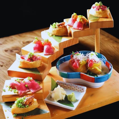 名物！和牛肉寿司と 創作スシの階段盛り