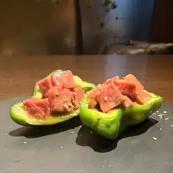 Wagyu beef yukhoe with raw green peppers and shredded beef