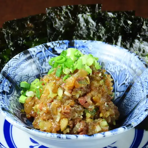 Seasonal Namero (minced raw fish dish) with Korean seaweed