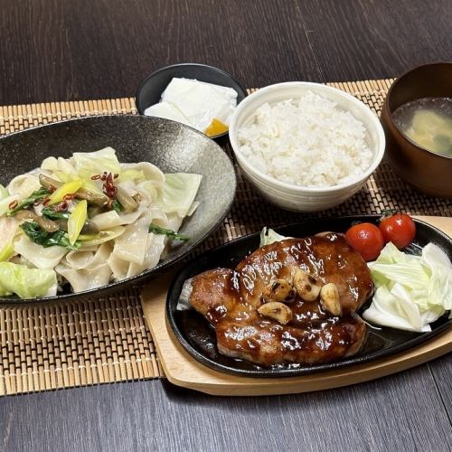 猪排五花肉酸菜粗盐炒面套餐