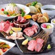 <Recommended! Yakiniku Manpuku Set> 13 items, including top skirt steak and Manpuku short ribs, 3,300 yen (tax included)
